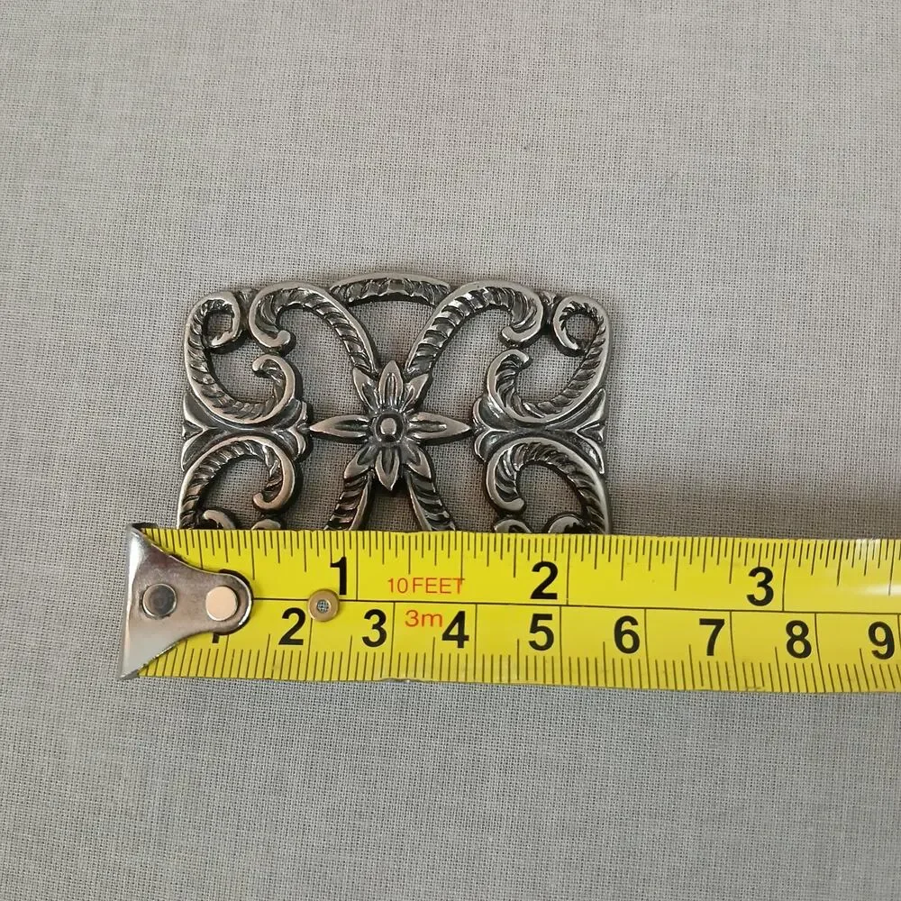 small filigree floral vintage belt buckle scarf slide 2